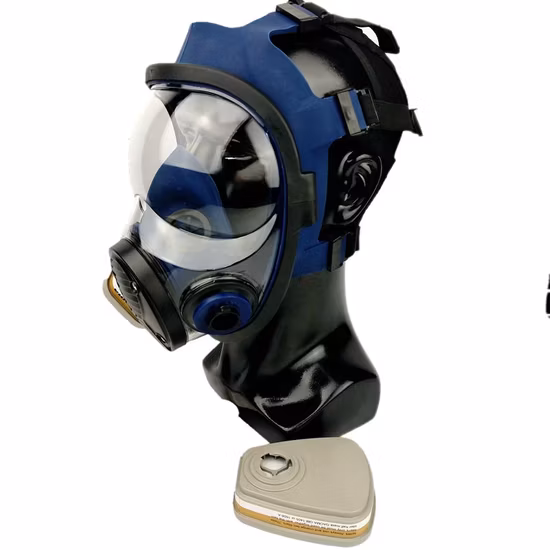 Maschera antigas a pieno facciale En136 Maschera di protezione respiratoria in silicone con doppia cartuccia chimica